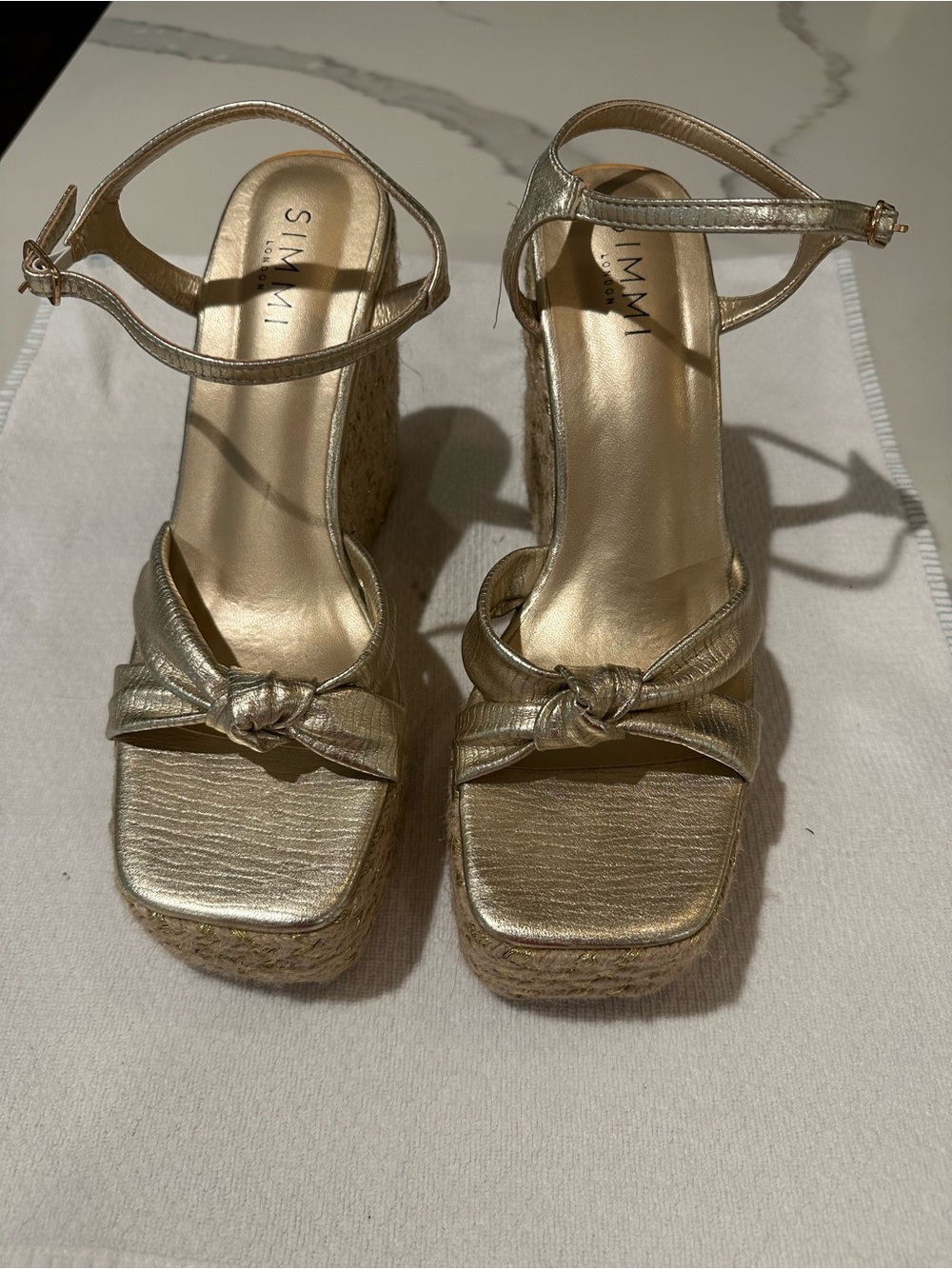 SIMMI Gold Knotted Espadrille Platform Sandals